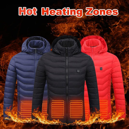 Men Heated Puffer Jacket Electric Heating Coat Insulated Hood Windbreaker 9Heat Zones - Essence Mascara