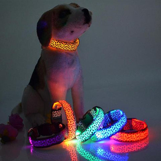LED Dog Collar Safety Adjustable Nylon Leopard Pet Collar - Essence Mascara
